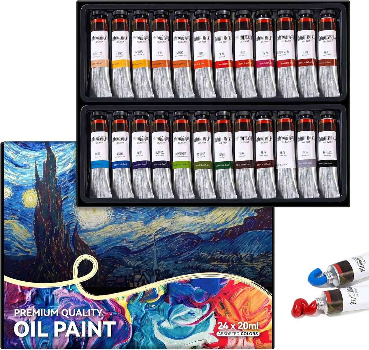 Oil Paint,24 x 20 ml / 0.67 oz, Vibrant Colors, Non-Toxic Oil Paints for Adult Beginners Professional Canvas Painting